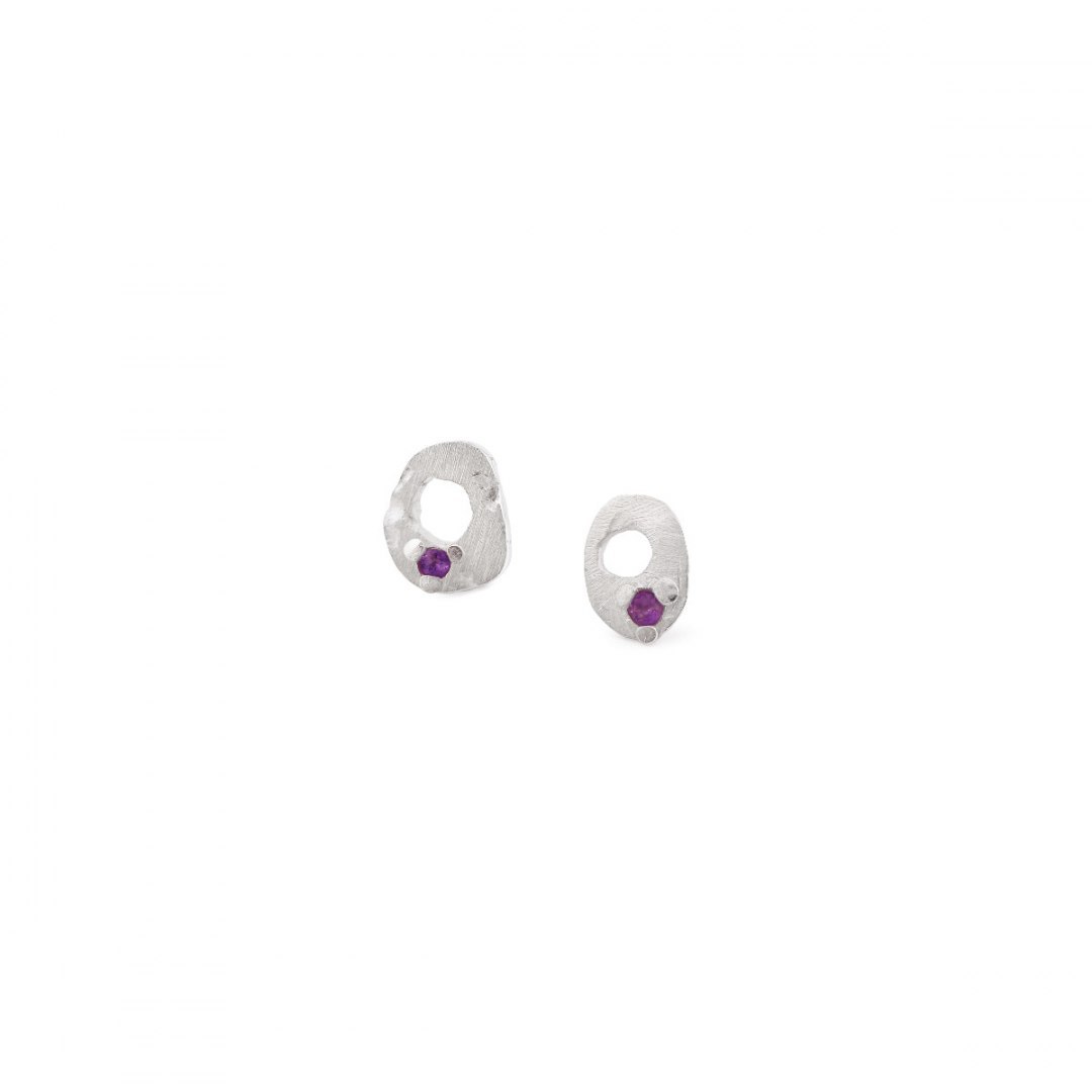LANE mini circle with gemstone / silver earrings